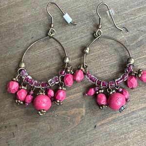 Handmade Pink Beaded Hoop Earrings